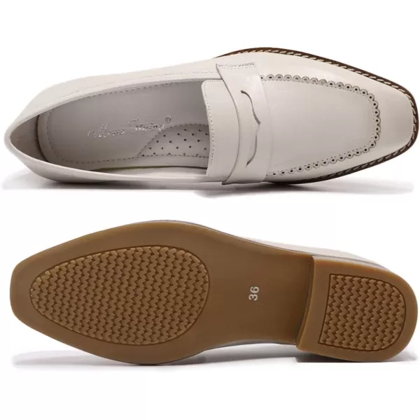 Mona flying Women's Leather Penny Loafer Casual Flat Shoes for Women Ladies