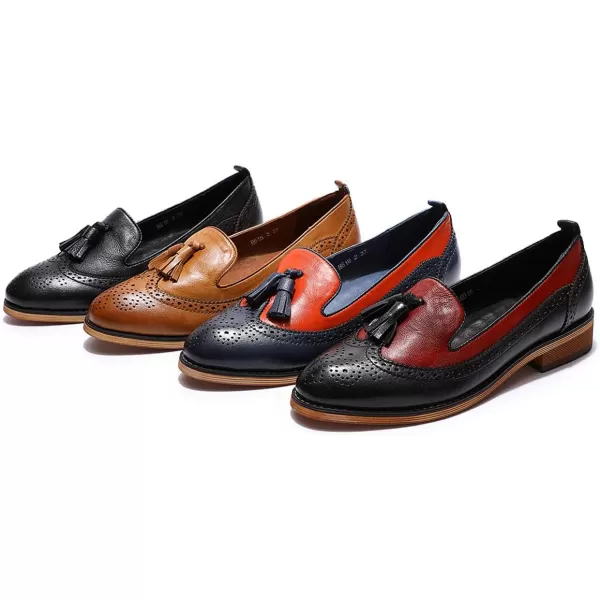 Mona flying Women's Leather Penny Loafer Casual Flat Shoes for Women Ladies