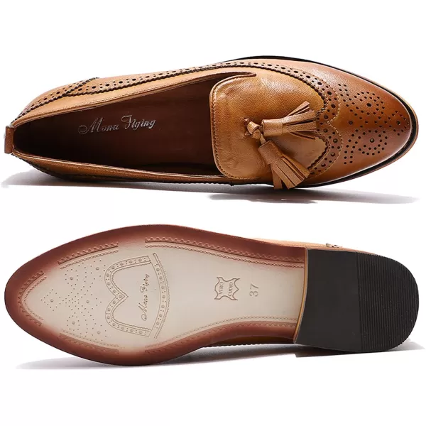 Mona flying Women's Leather Penny Loafer Casual Flat Shoes for Women Ladies