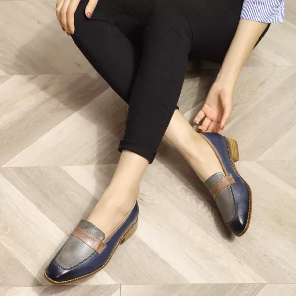 Mona flying Women's Leather Penny Loafer Casual Flat Shoes for Women Ladies