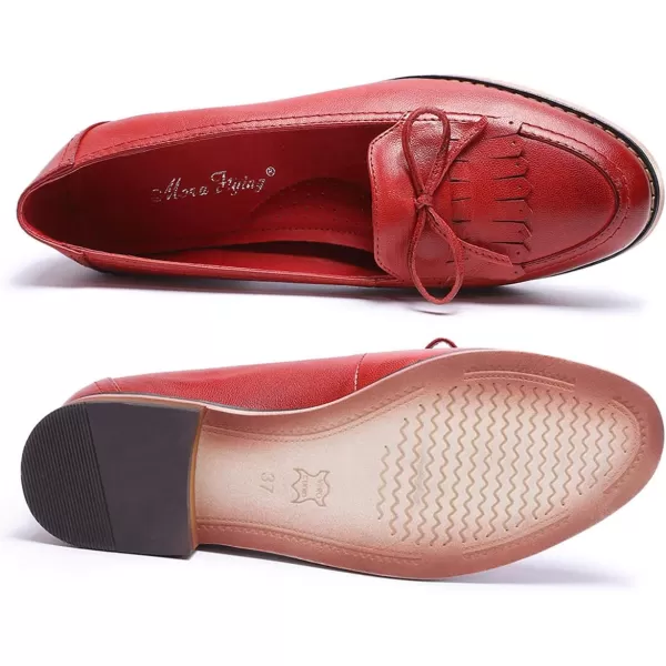 Mona flying Women's Leather Penny Loafer Casual Flat Shoes for Women Ladies