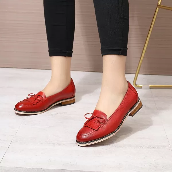 Mona flying Women's Leather Penny Loafer Casual Flat Shoes for Women Ladies