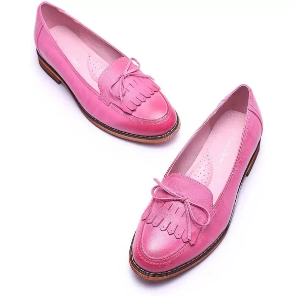 Mona flying Women's Leather Penny Loafer Casual Flat Shoes for Women Ladies
