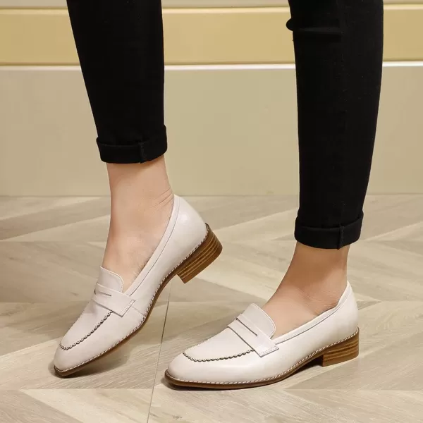 Mona flying Women's Leather Penny Loafer Casual Flat Shoes for Women Ladies