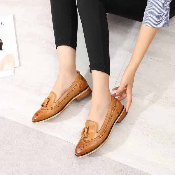 Mona flying Women's Leather Penny Loafer Casual Flat Shoes for Women Ladies