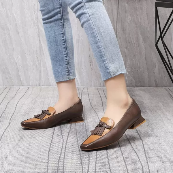 Mona flying Women's Leather Penny Loafer Casual Flat Shoes for Women Ladies