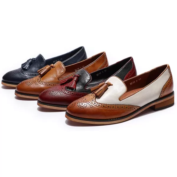 Mona flying Women's Leather Penny Loafers Slip On Flats Office Ladies Casual Shoes