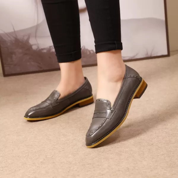 Mona flying Women's Leather Penny Loafers Slip On Flats Office Ladies Casual Shoes