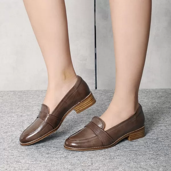 Mona flying Women's Leather Penny Loafers Slip On Flats Office Ladies Casual Shoes