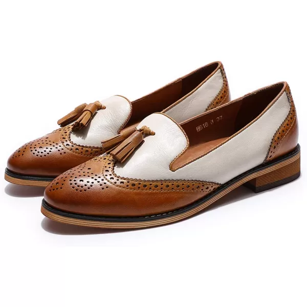Mona flying Women's Leather Penny Loafers Slip On Flats Office Ladies Casual Shoes