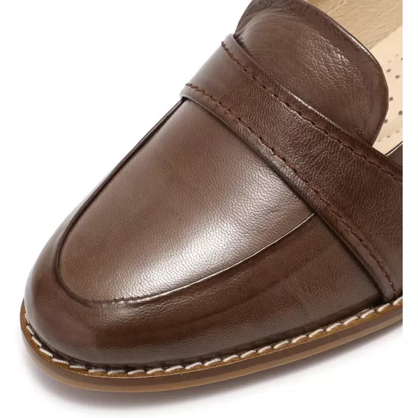 Mona flying Women's Leather Penny Loafers Slip On Flats Office Ladies Casual Shoes
