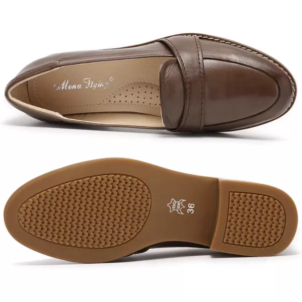 Mona flying Women's Leather Penny Loafers Slip On Flats Office Ladies Casual Shoes