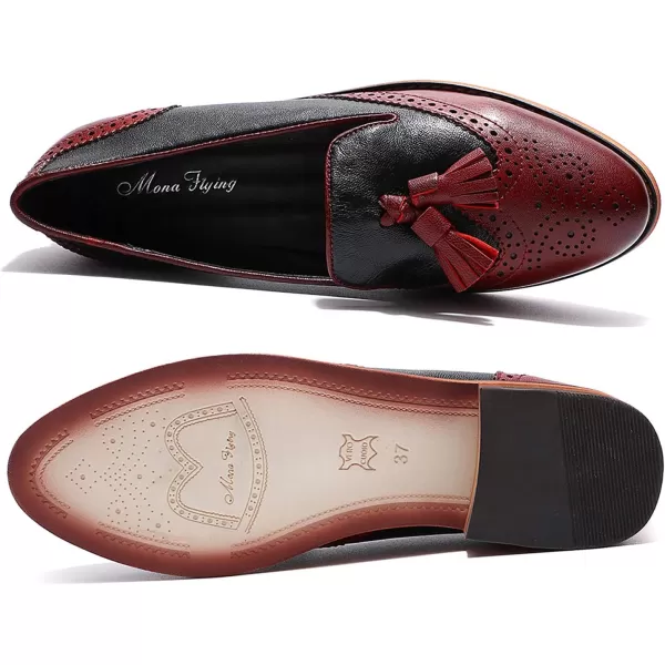 Mona flying Women's Leather Penny Loafers Slip On Flats Office Ladies Casual Shoes