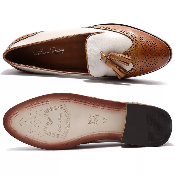 Mona flying Women's Leather Penny Loafers Slip On Flats Office Ladies Casual Shoes