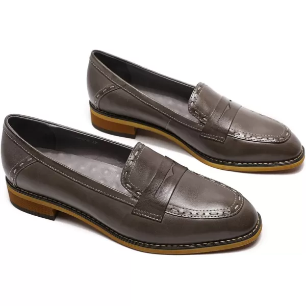 Mona flying Women's Leather Penny Loafers Slip On Flats Office Ladies Casual Shoes