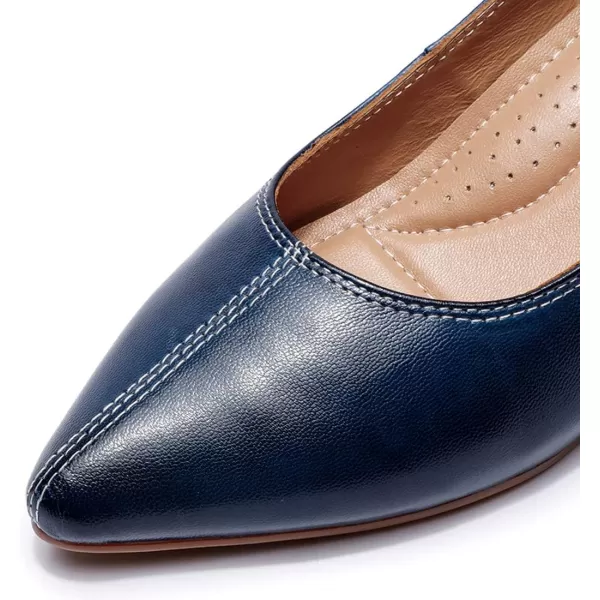 Mona flying Women's Leather Pump Med Heel Pointed Toe Office Dress Shoes for Ladies