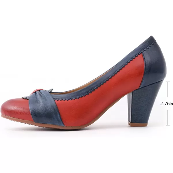 Mona flying Women's Leather Pump Med Heel Pointed Toe Office Dress Shoes for Ladies
