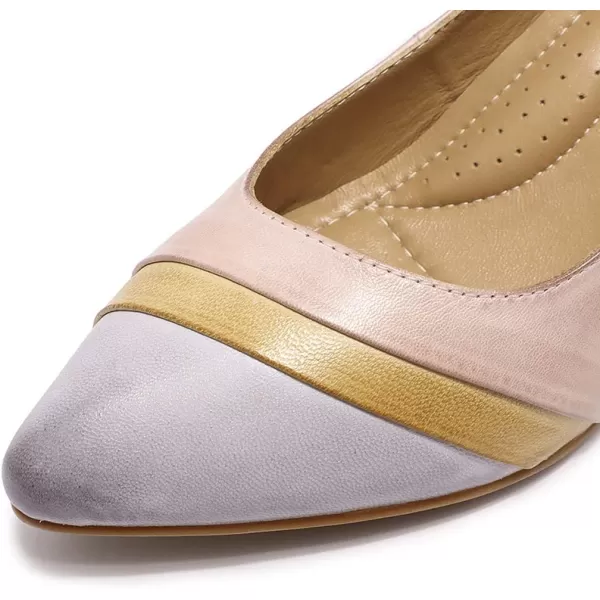Mona flying Women's Leather Pump Med Heel Pointed Toe Office Dress Shoes for Ladies