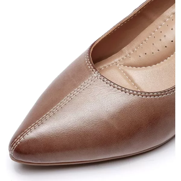 Mona flying Women's Leather Pump Med Heel Pointed Toe Office Dress Shoes for Ladies
