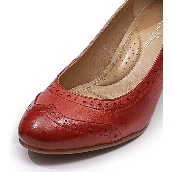 Mona flying Women's Leather Pump Med Heel Pointed Toe Office Dress Shoes for Ladies