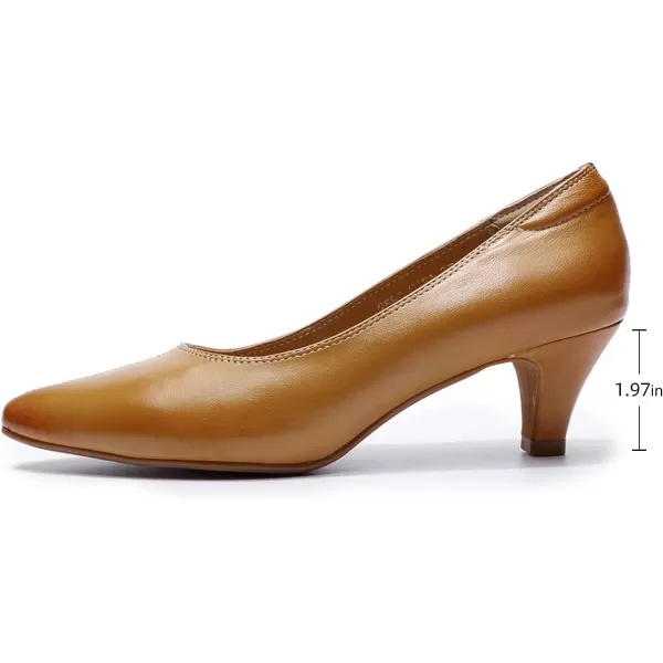 Mona flying Women's Leather Pump Med Heel Pointed Toe Office Dress Shoes for Ladies