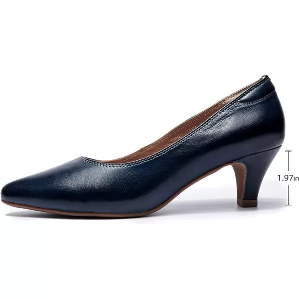 Mona flying Women's Leather Pump Med Heel Pointed Toe Office Dress Shoes for Ladies
