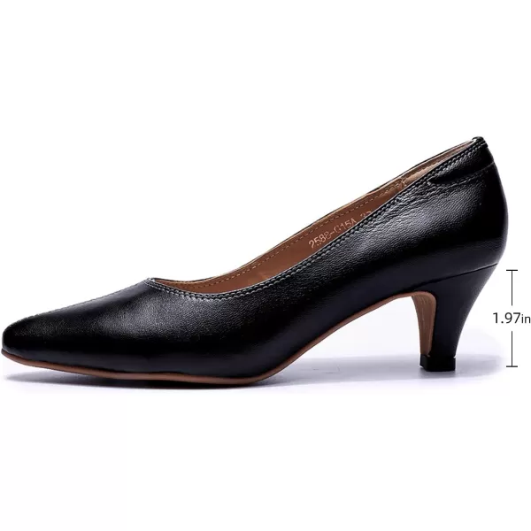 Mona flying Women's Leather Pump Med Heel Pointed Toe Office Dress Shoes for Ladies