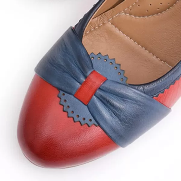 Mona flying Women's Leather Pump Med Heel Pointed Toe Office Dress Shoes for Ladies