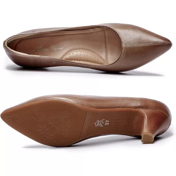 Mona flying Women's Leather Pump Med Heel Pointed Toe Office Dress Shoes for Ladies