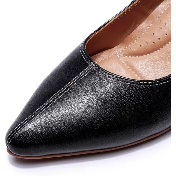 Mona flying Women's Leather Pump Med Heel Pointed Toe Office Dress Shoes for Ladies