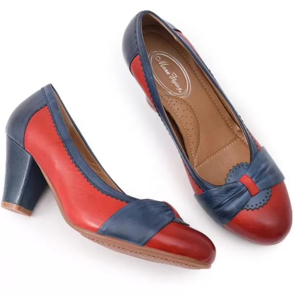 Mona flying Women's Leather Pump Med Heel Pointed Toe Office Dress Shoes for Ladies