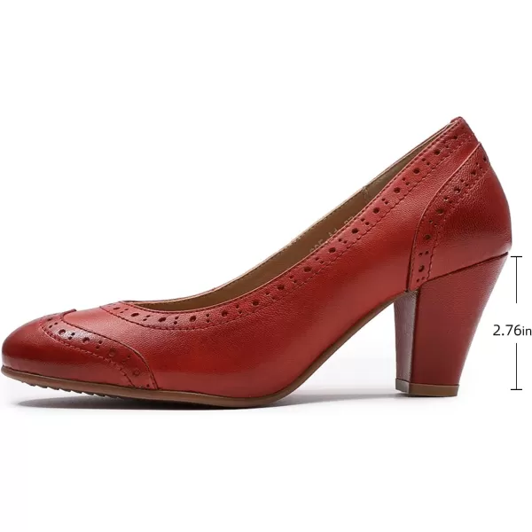 Mona flying Women's Leather Pump Med Heel Pointed Toe Office Dress Shoes for Ladies