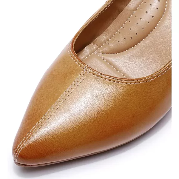 Mona flying Women's Leather Pump Med Heel Pointed Toe Office Dress Shoes for Ladies