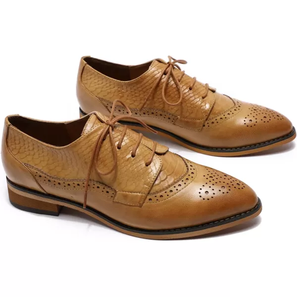 Mona flying Women's Perforated Oxfords Brogue Derby Lace-up Leather Shoes for Ladies