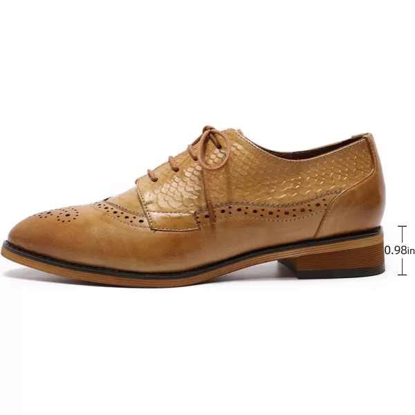 Mona flying Women's Perforated Oxfords Brogue Derby Lace-up Leather Shoes for Ladies