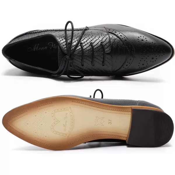 Mona flying Women's Perforated Oxfords Brogue Derby Lace-up Leather Shoes for Ladies