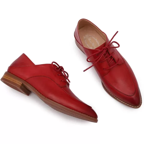 Mona flying Women's Pointed Toe Oxfords Derby Retro Lace up Leather Shoes for Ladies