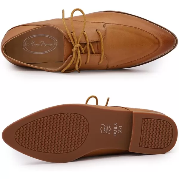 Mona flying Women's Pointed Toe Oxfords Derby Retro Lace up Leather Shoes for Ladies