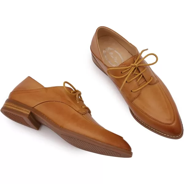 Mona flying Women's Pointed Toe Oxfords Derby Retro Lace up Leather Shoes for Ladies