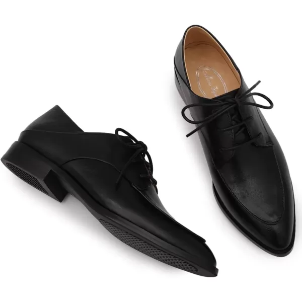 Mona flying Women's Pointed Toe Oxfords Derby Retro Lace up Leather Shoes for Ladies