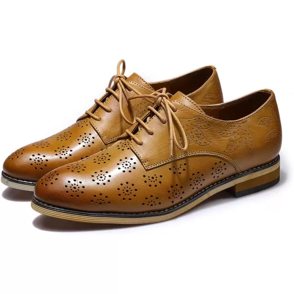 Mona flying Women's Printed Oxfords Brogue Derby Ladies Lace up Leather Shoes