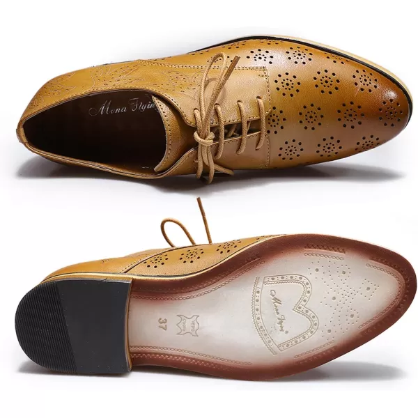 Mona flying Women's Printed Oxfords Brogue Derby Ladies Lace up Leather Shoes
