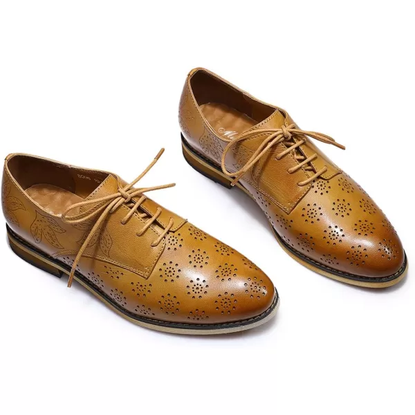 Mona flying Women's Printed Oxfords Brogue Derby Ladies Lace up Leather Shoes