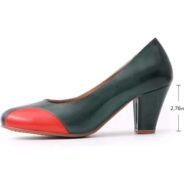 Mona flying Womens Retro Dress Pumps 7cm Chunky Heel Leather Dressy Shoes for Ladies