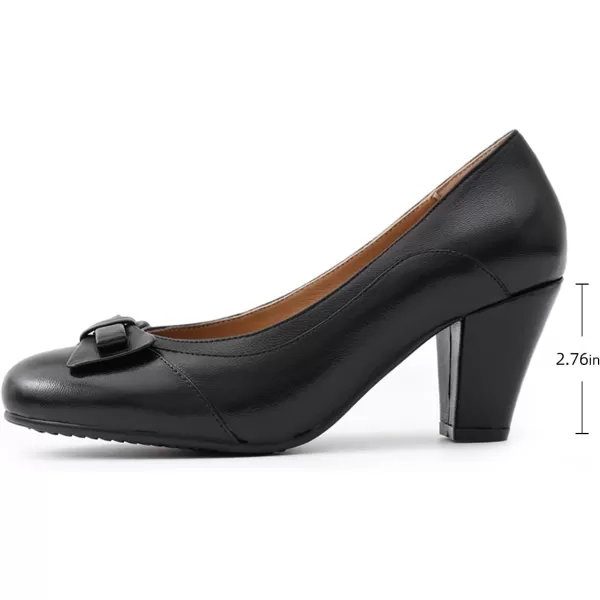 Mona flying Womens Retro Dress Pumps 7cm Chunky Heel Leather Dressy Shoes for Ladies