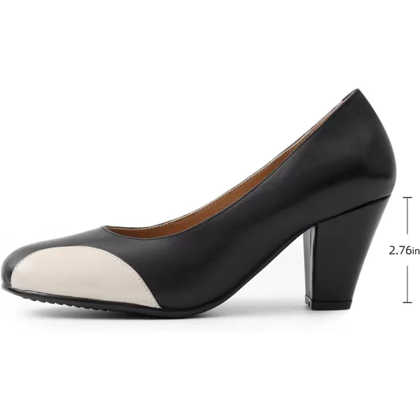 Mona flying Womens Retro Dress Pumps 7cm Chunky Heel Leather Dressy Shoes for Ladies