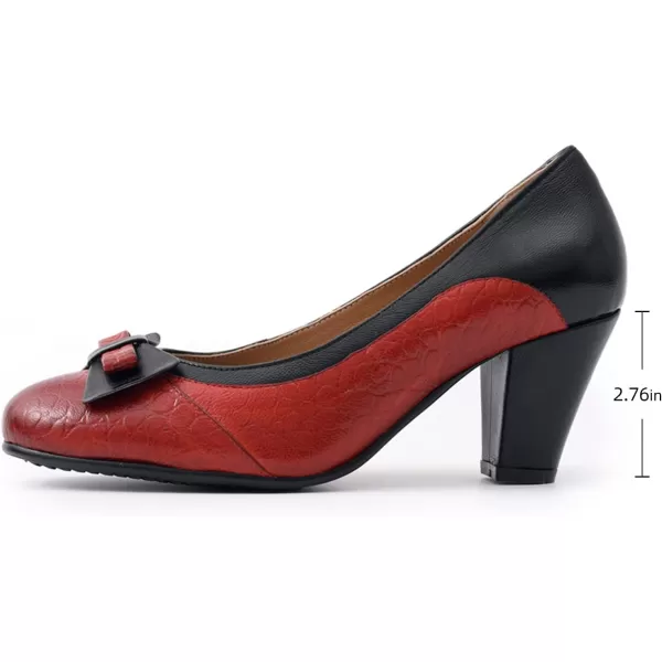 Mona flying Womens Retro Dress Pumps 7cm Chunky Heel Leather Dressy Shoes for Ladies
