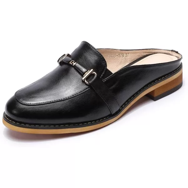 Mona flying Women Leather Mules Shoes Backless Slip On Loafer Low Heel Flats Summer Slide