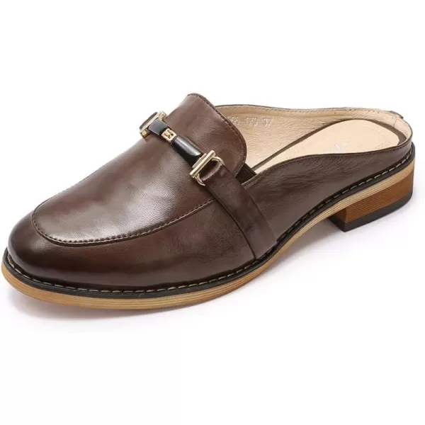 Mona flying Women Leather Mules Shoes Backless Slip On Loafer Low Heel Flats Summer Slide