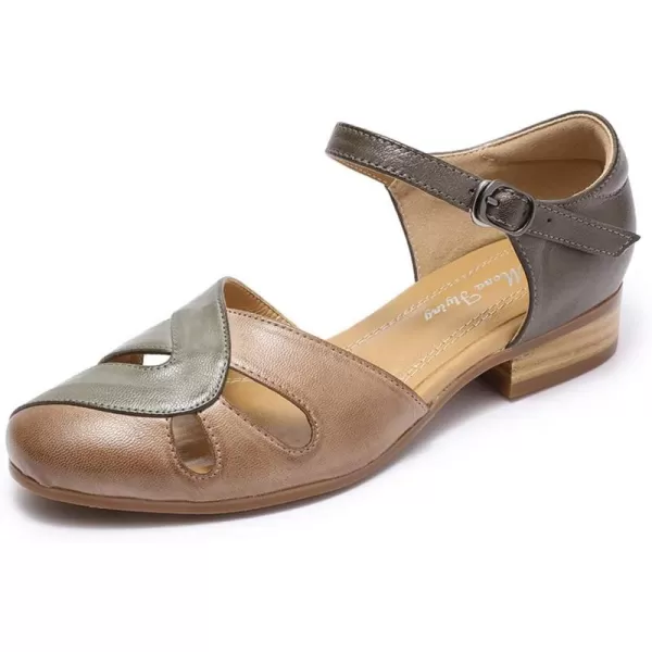 Mona flying Women Leather Tatianna Dress Sandals Closed Toe Low Heels Strappy Flats Summer Casual Shoes